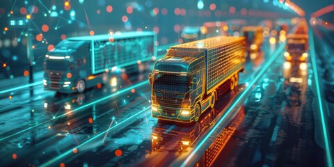 Futuristic AI-Optimized Logistics Network for Eco-Friendly Transportation Management - 3D Render Concept, Generative Ai