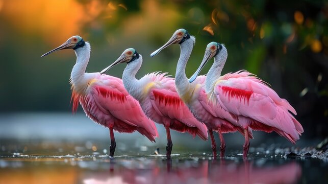 Roseate Spoonbill Platalea ajaja, a Gregarious Wading Bird of the Threskiornithidae Family, Resident Breeder in South and North America