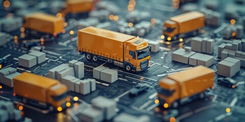 Futuristic Interactive Logistics Map with Real-Time Package Tracking in 3D Render, Generative Ai