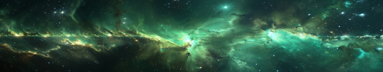 Fototapeta premium Emerald Nebula: A Tranquil Green Cosmic Background Reflecting the Serenity of Deep Space