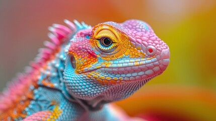 Fototapeta premium Vibrant Reptile on Colorful Backdrop