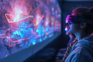 Envisions a futuristic classroom where technology enhances the learning experience.