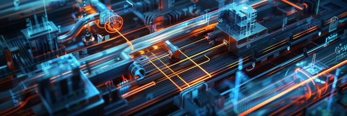 Fototapeta premium Industrial 4.0 Integration: Seamless Digital Interconnection of Mechanical Equipment and Smart Interfaces for Advanced Automation