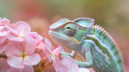 Chameleon Hunting Motley Butterfly: Close-Up of Veiled Chameleon and Eastern Bath White Butterfly