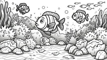 Fototapeta premium Underwater Adventure Coloring Book for Kids: Marine Life Background