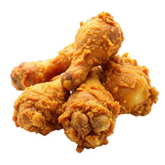Golden brown fried chicken drumsticks isolated on transparent background