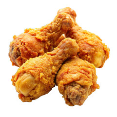 Golden brown fried chicken drumsticks isolated on transparent background