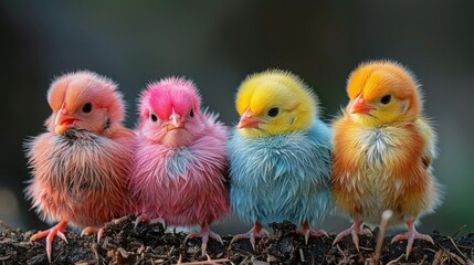 Fototapeta premium Active Quartet of Colorful Chicks