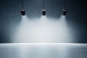 Empty Industrial Interior with Spotlights on Concrete Floor and Wall