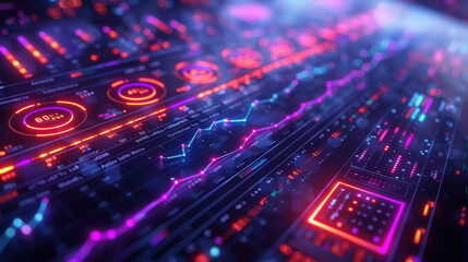 Obraz premium A colorful computer screen with many different colored lines and numbers. Concept of technology and data analysis