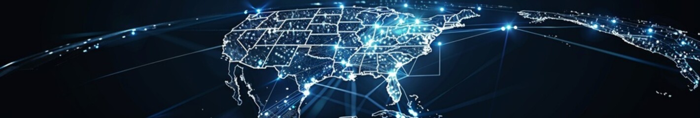 Fototapeta premium Secured Grid of American Cybersecurity: A Digital Map of the United States with Locks Highlighting Fortified Communication Nodes and Resilient Network Security