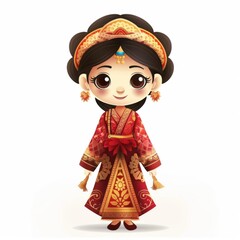 Embrace the cultural diversity of Southeast Asia with this animated girl in traditional attire, showcasing national outfits and cultural heritage through vibrant colors , Ai generative