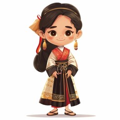 Embrace the cultural diversity of Southeast Asia with this animated girl in traditional attire, showcasing national outfits and cultural heritage through vibrant colors , Ai generative