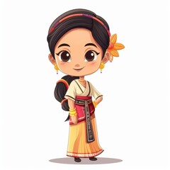 Embrace the cultural diversity of Southeast Asia with this animated girl in traditional attire, showcasing national outfits and cultural heritage through vibrant colors , Ai generative