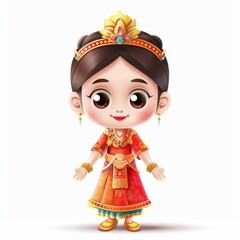 Embrace the cultural diversity of Southeast Asia with this animated girl in traditional attire, showcasing national outfits and cultural heritage through vibrant colors , Ai generative