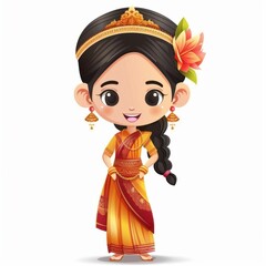 Embrace the cultural diversity of Southeast Asia with this animated girl in traditional attire, showcasing national outfits and cultural heritage through vibrant colors , Ai generative