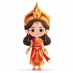 Embrace the cultural diversity of Southeast Asia with this animated girl in traditional attire, showcasing national outfits and cultural heritage through vibrant colors , Ai generative