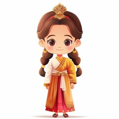 Embrace the cultural diversity of Southeast Asia with this animated girl in traditional attire, showcasing national outfits and cultural heritage through vibrant colors , Ai generative