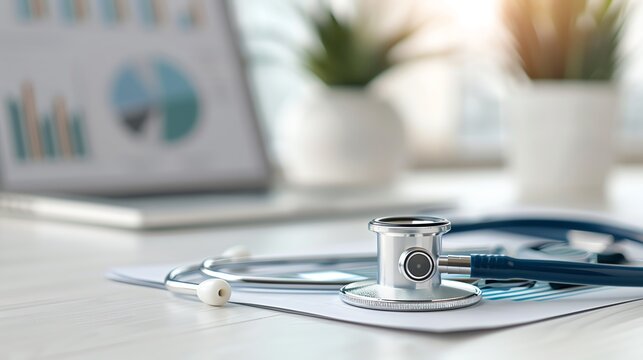 Closeup of a stethoscope and medical charts on a doctor s deskstethoscope, medical charts