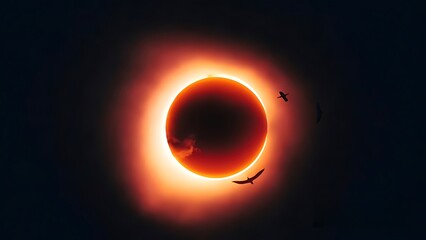 Solar eclipse full moon is an astronomical phenomenon. Realistic illustration of a solar eclipse. The moon covers the sun	