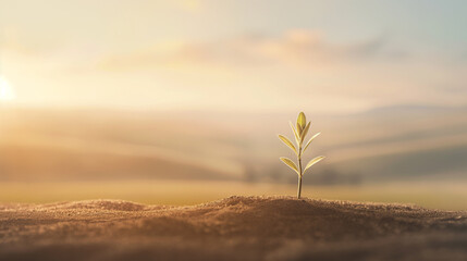 A small plant is growing in the dirt