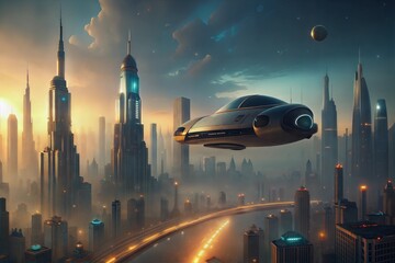futuristic spaceship in the middle of the future