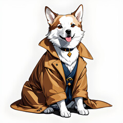 Dog wearing a detective shirt