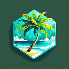 tropical island with palm trees and tablet