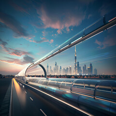 High Speed Train Racing Through a Busy City,
Hovering monorail traversing through the futuristic city skyline