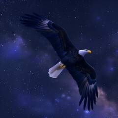 American bald eagle,
A majestic eagle soaring through a cloudy sky

