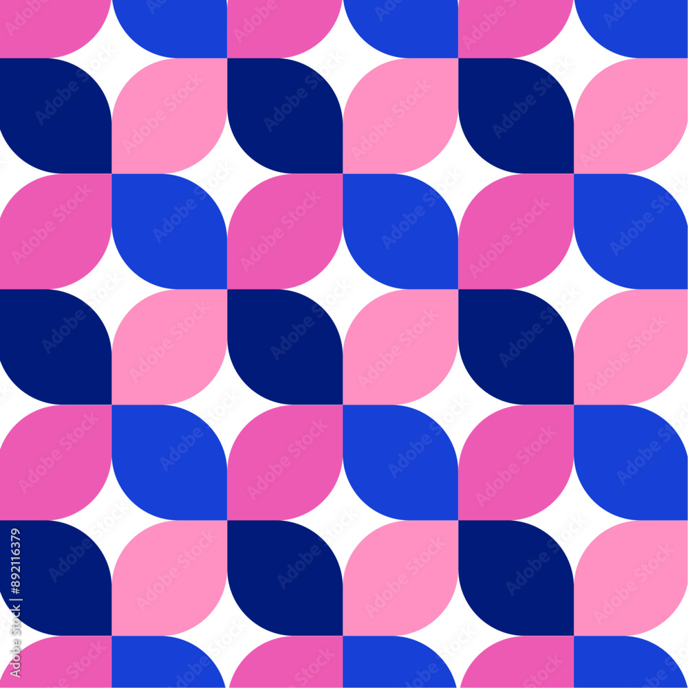 Sticker seamless pattern with colorful leaves isolated on white.bauhaus geometric repeat pattern in blue and