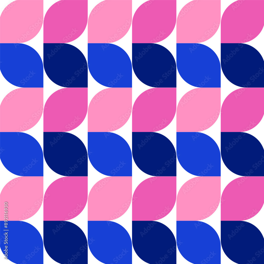 Sticker seamless pattern with colorful leaves isolated on white.bauhaus geometric repeat pattern in blue and