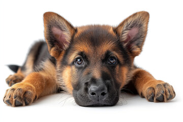 pose of a brown dog with a prone position and a flat, sad face. generated by AI