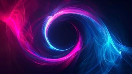 Abstract image showcasing swirling neon light patterns in blue and pink against a dark background. The energetic and flowing lines create a sense of motion and vibrancy
