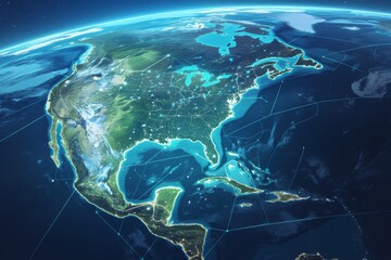 Fototapeta premium Innovative North American Tech Hubs: A Silicon Valley-Centric Map Highlighting Advanced Data Center Clusters and Emerging Tech Corridors.