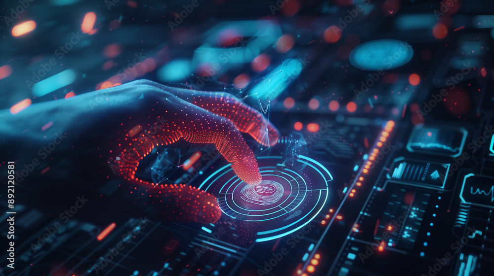 Poster digital data protection with fingerprint authentication futuristic cyber security technology