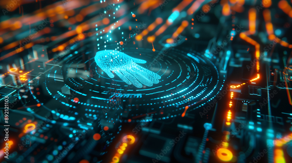 Poster digital data protection with fingerprint authentication futuristic cyber security technology