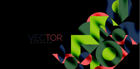 Colorful simple dynamic geometric forms circles lines and round shapes. Mosaic techno art concept. Vector Illustration For Wallpaper, Banner, Background, Card, Book Illustration, landing page