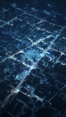 Obraz premium Smart City Grid: A Futuristic Overlay on the Map of a Major US Metropolis, Highlighting the Operational Infrastructure of an Intelligent Urban Landscape.