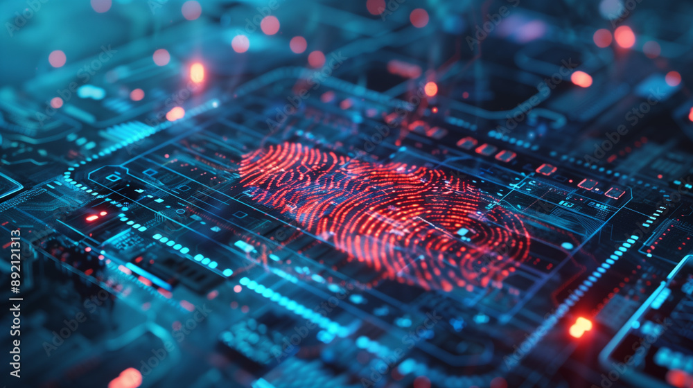 Poster digital data protection with fingerprint authentication futuristic cyber security technology