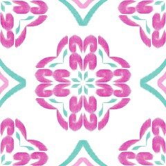 Watercolor Ethnic seamless pattern in tribal.Ikat design on paper texture in native American, Mexican, African, Tradition style.Aztec geometric folk culture art background.Boho abstract.Hand painted.