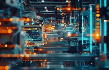 The Intelligent Manufacturing Grid: A Futuristic Web of Data Nodes and Automated Machinery Interconnected for Seamless Production.