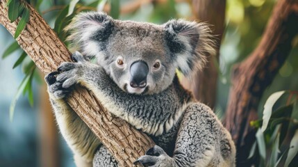 Obraz premium Koala resting on branch in close up view