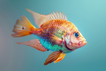 Fototapeta premium A fish with a pinkish hue is swimming in a blue ocean