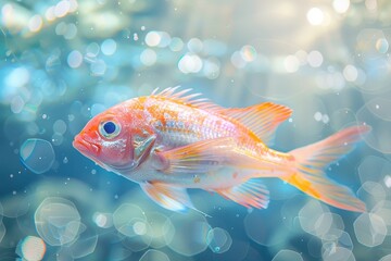 Fototapeta premium A fish with a pinkish hue is swimming in a blue ocean