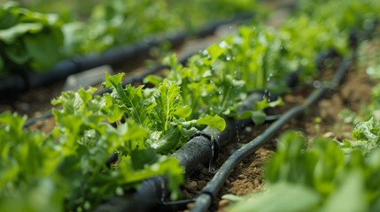 Green Sprout with Drip Irrigation System, Close-Up, Green, Agriculture, Nature, Drip Irrigation