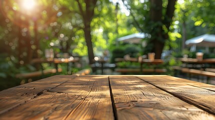 Beautifully decorated wooden table in a summer open air cafe