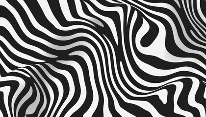 Abstract Black and white Geometric Waves Pattern with Vector Optical Illusion, Water Ripple and Swirl Texture Background