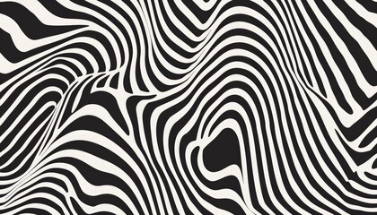 Abstract Black and white Geometric Waves Pattern with Vector Optical Illusion, Water Ripple and Swirl Texture Background
