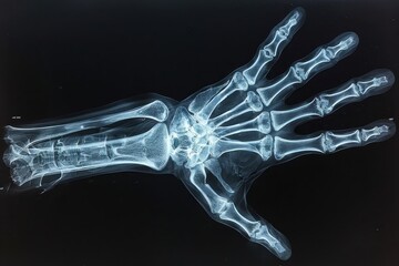 Naklejka premium X-ray of a hand making a peace sign symbolizes hope and healing.